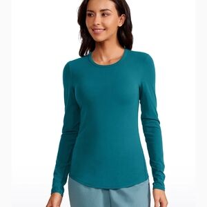 Nwt CRZ YOGA Small Womens Long Sleeve Shirts Stretchy High Crewneck Slim Fitted